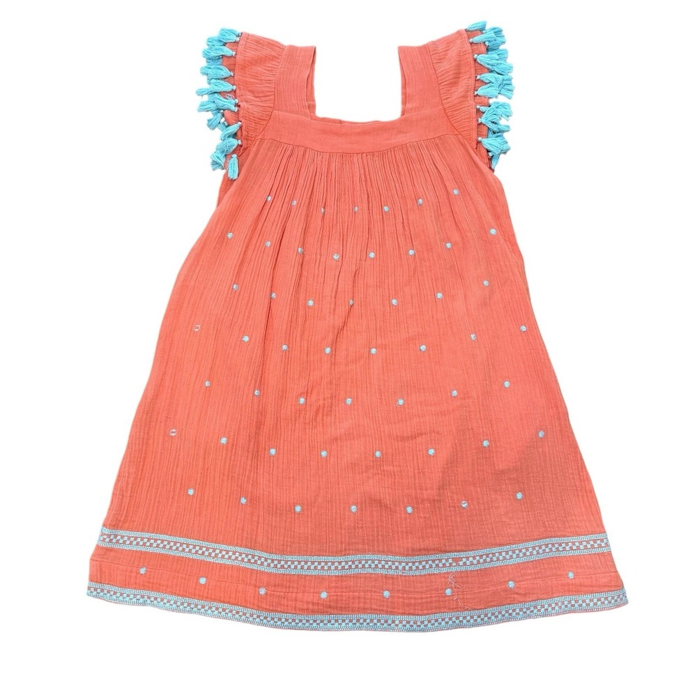 Coral Mini Dress with Turquoise Trim